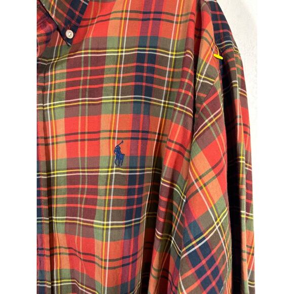 Polo Ralph Lauren Shirt Men M Button Up Orange Plaid Tartan Blake Oxford A24 - Picture 2 of 6
